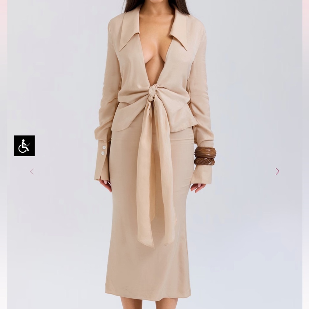 House of cb NEVAEH Almond Plunge Shirt Midi Dress